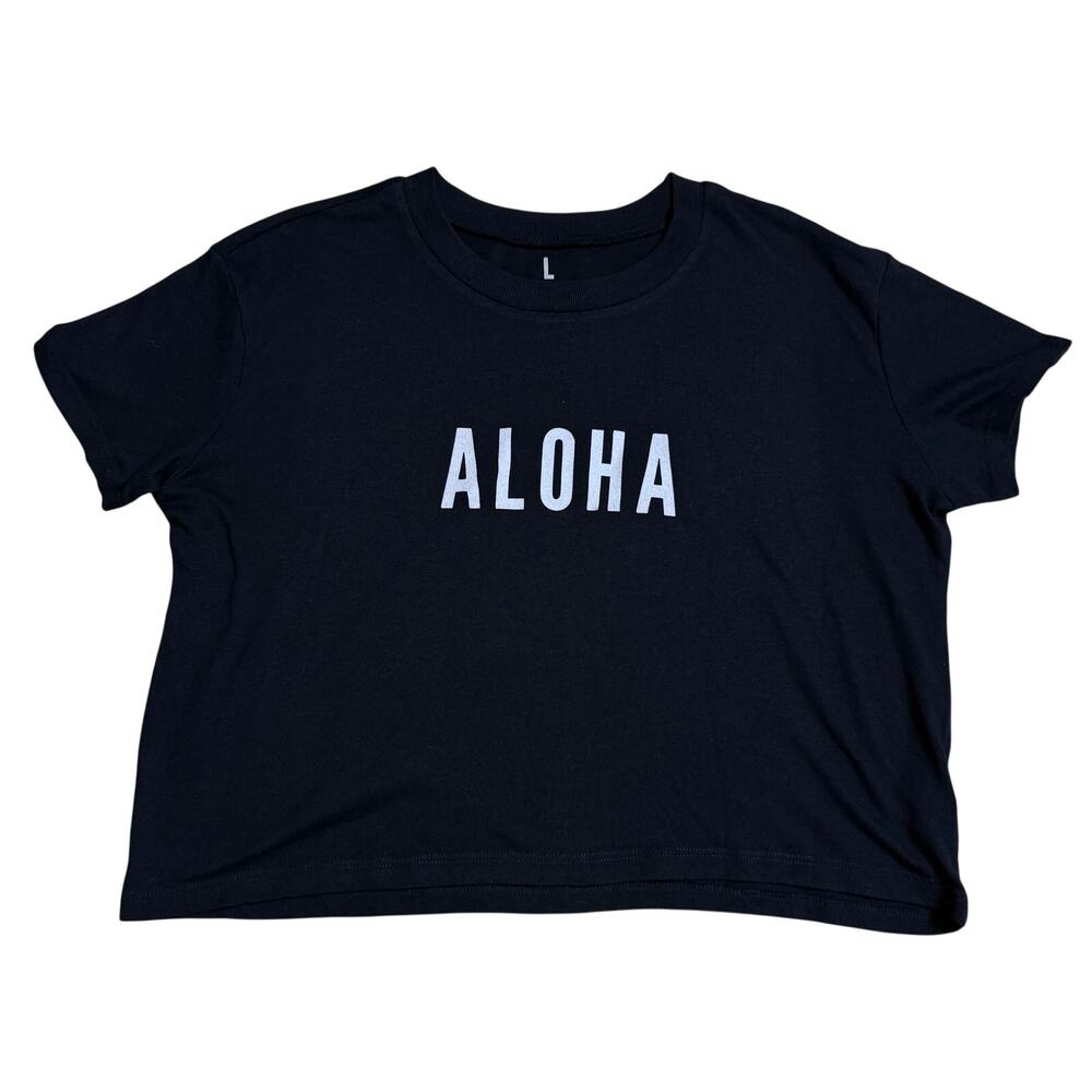 Frankie Jean Aloha Cropped Tee Black Large